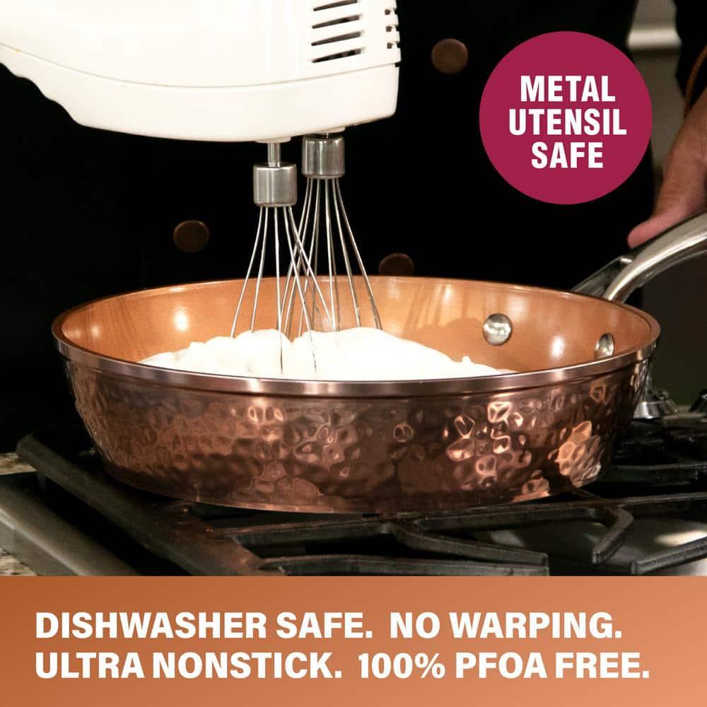 Gotham Steel Gotham Steel Hammered Copper 12'' Nonstick Frying Pan with Lid, Stay Cool Handle, Oven & Dishwasher Safe