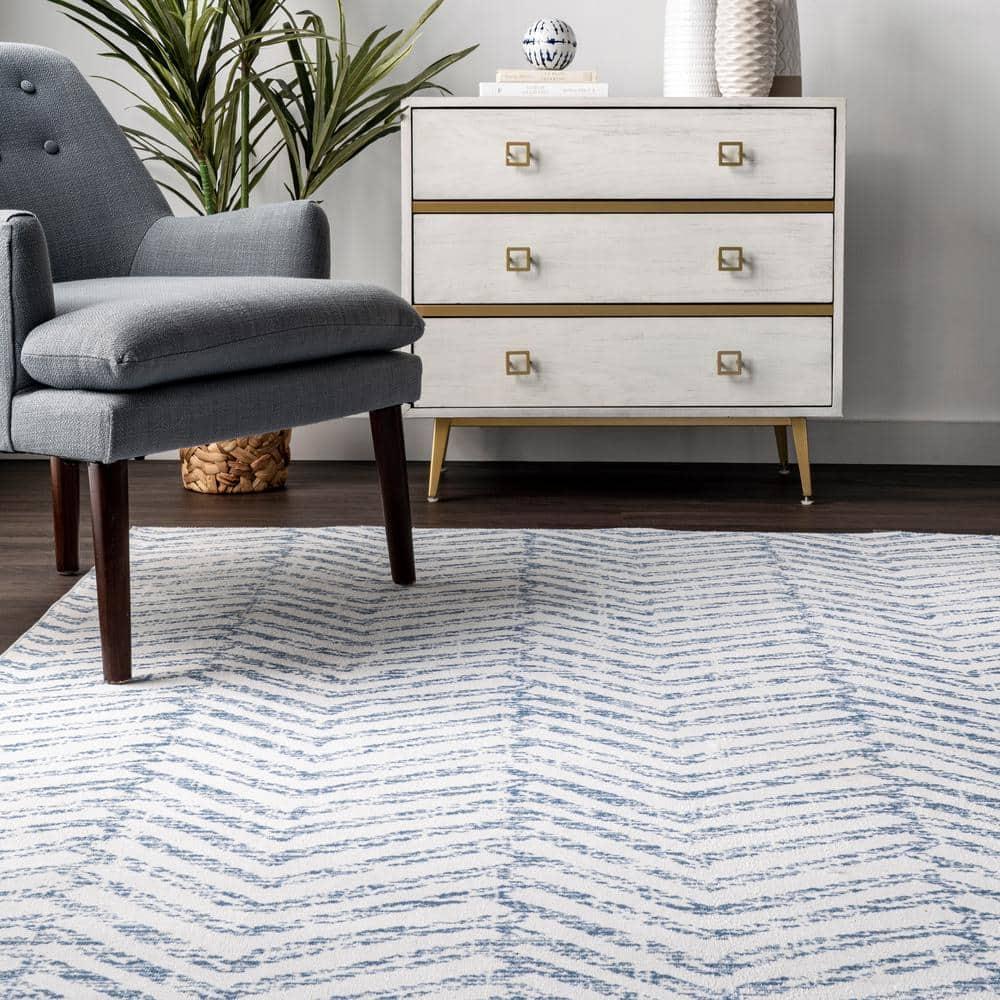 Nuloom Rosanne Herringbone 5x8 Machine Washable Indoor Area Rug for Living Room Bedroom Dining Room Kitchen, Blue/Ivory