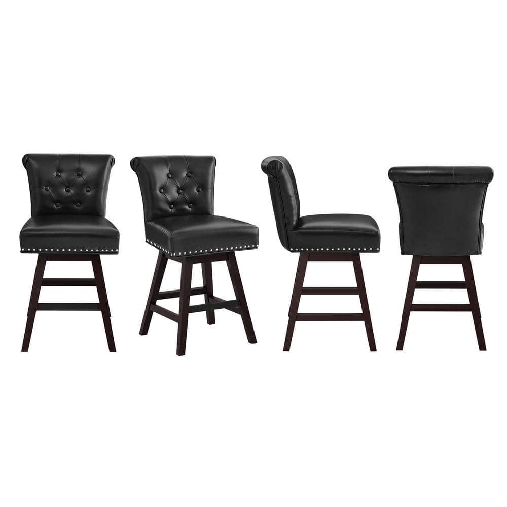 Dycanpo 26'' Swivel Bar Stools Set of 2, Upholstered Barstool with Footrest for Kitchen,Black-Faux Leather