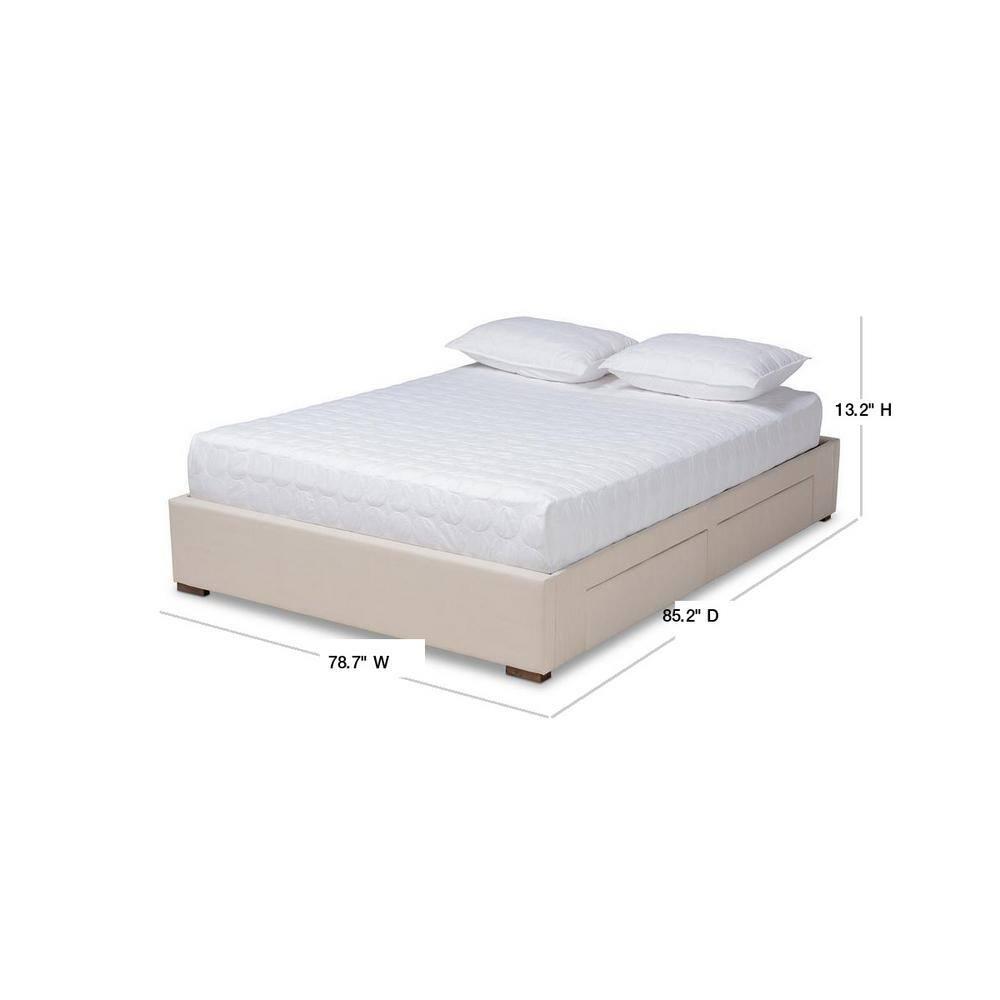King Leni Bed Frame Beige - Baxton Studio: Storage Drawers, Polyester Upholstery, No Box Spring Required