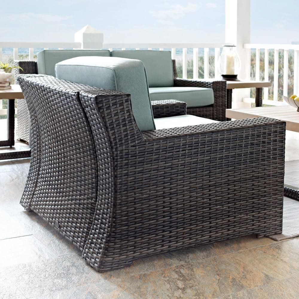 Beaufort Outdoor Steel Arm Chair Mist/Brown - Crosley: Woven Resin Wicker, Powder-Coated Frame, UV & Weather-Resistant