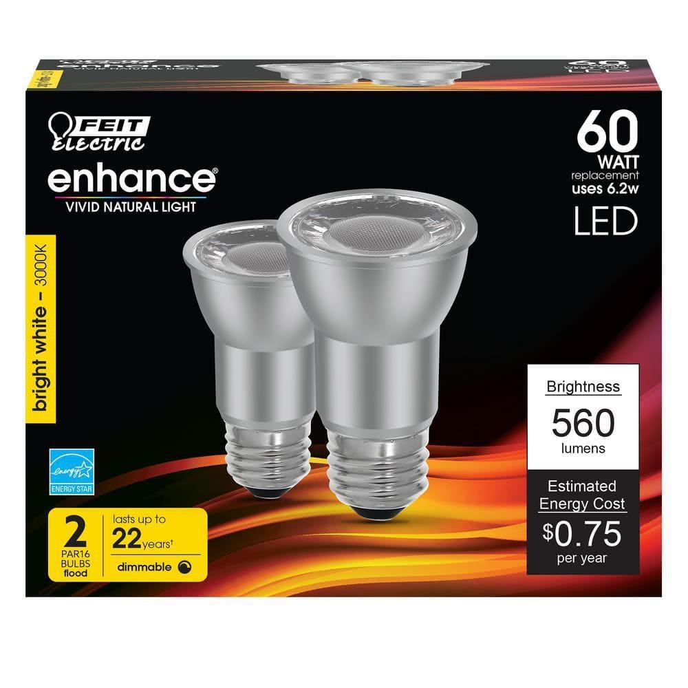 Feit PAR16 E26 (Medium) LED Floodlight Bulb Bright White 60 Watt Equivalence 2 pk
