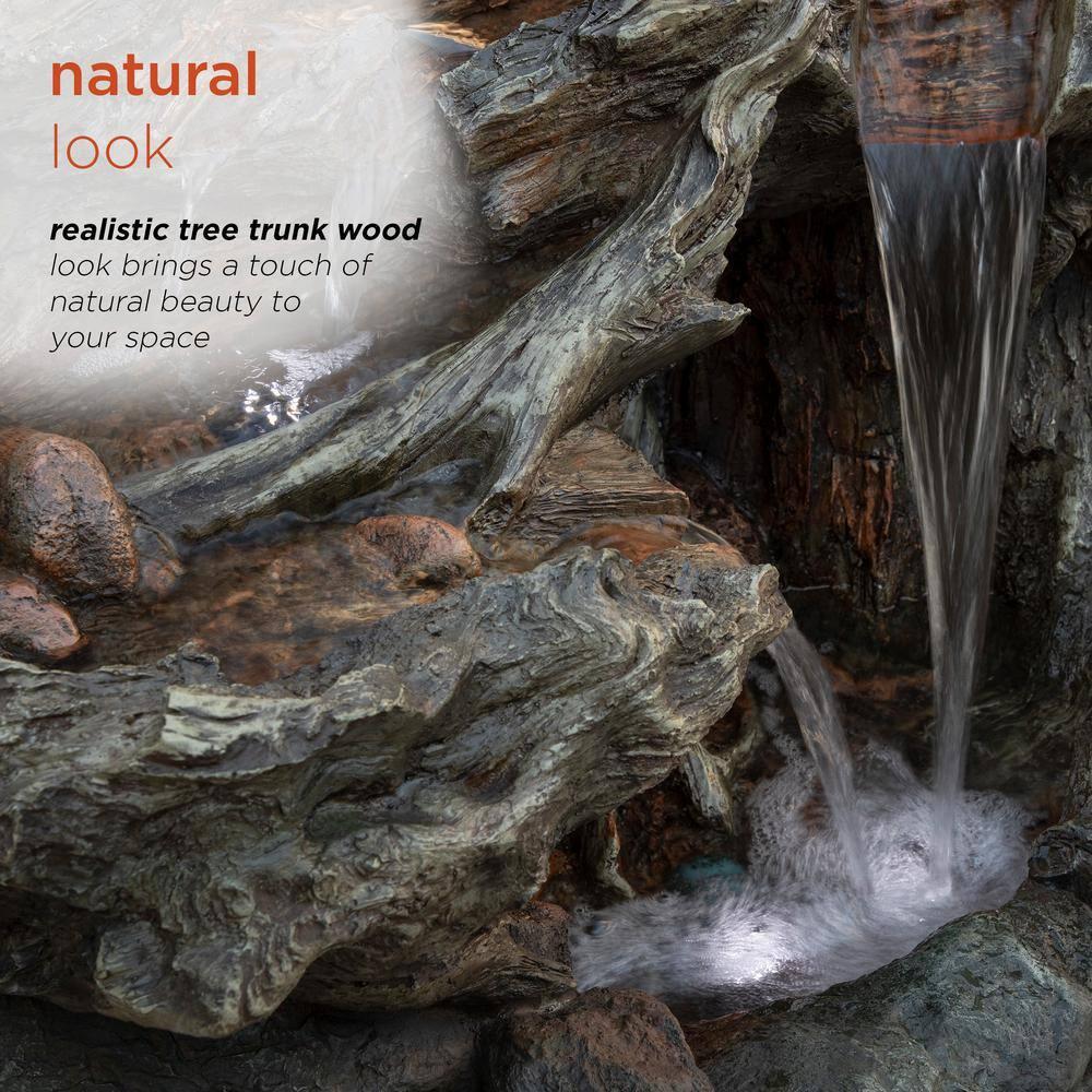 Alpine Corporation 40" x 23" x 30" Outdoor Polystone Light-Up Rainforest Plug-In Fountain, Brown