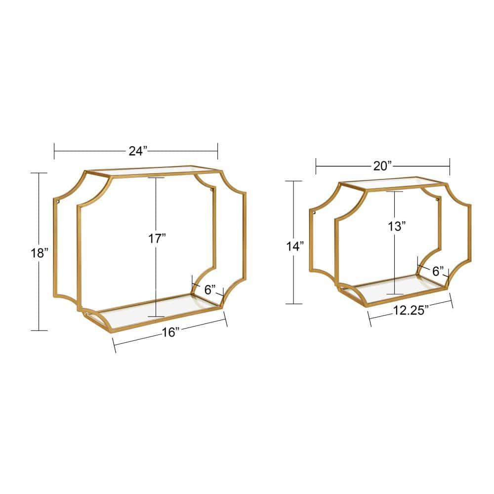 Kate and Laurel Metal Floating Shelves, Set of 2, 6" x 24", Gold