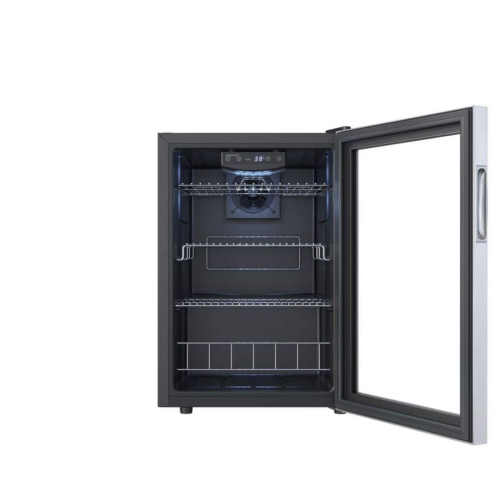 Black Compact Beverage Cooler with Stainless Steel Door