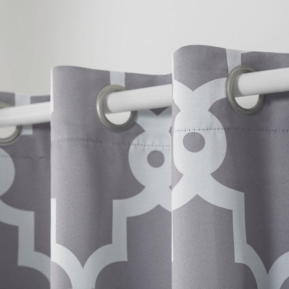 Set of 2 84"x52" Ironwork Sateen Woven Blackout Grommet Top Window Curtain Panel Silver - Exclusive Home: Room Darkening Drapes