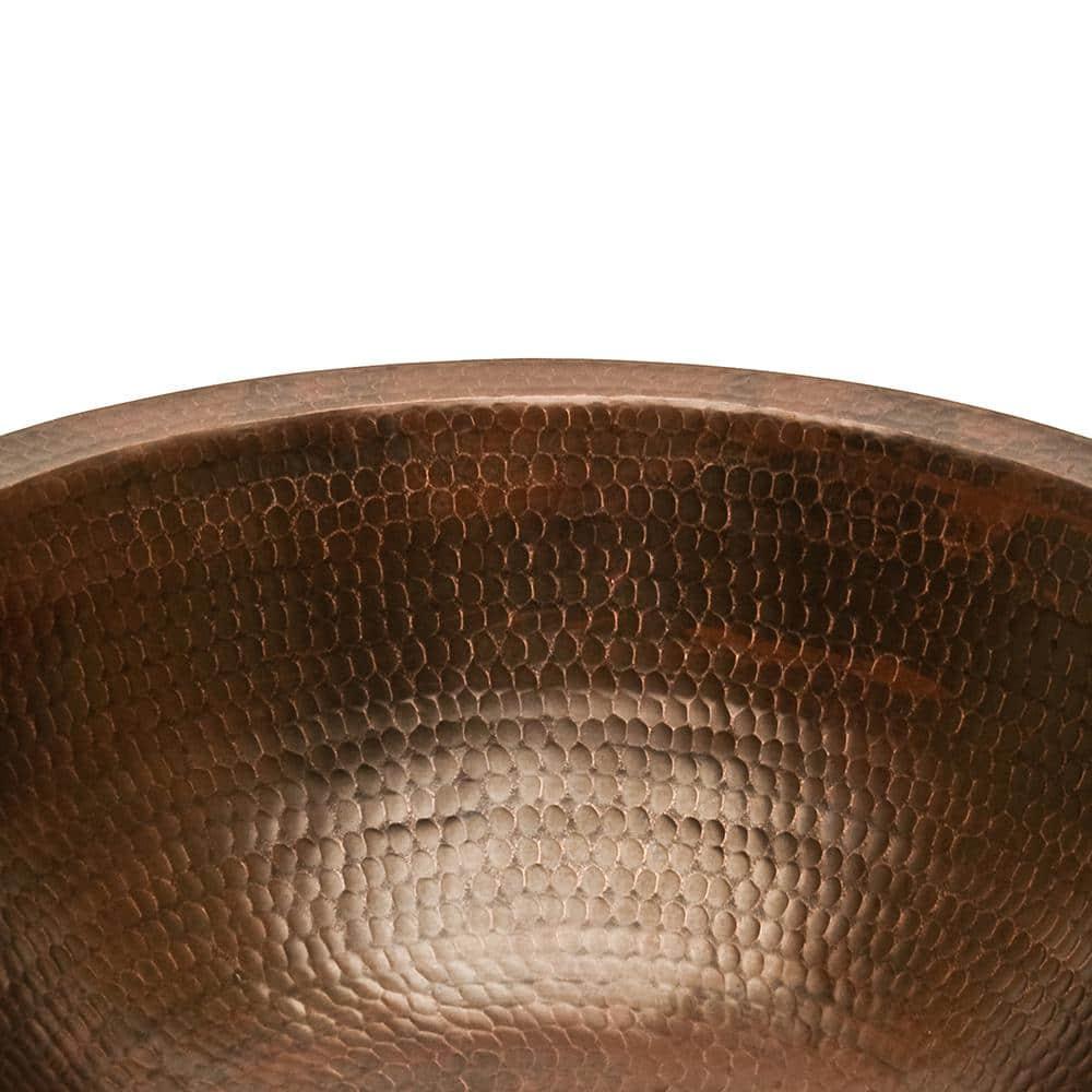 17" Round Under Counter Hammered Copper Bathroom Sink