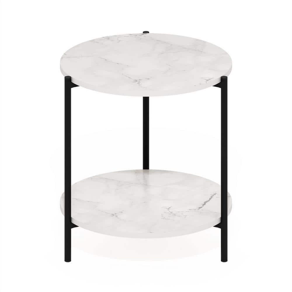 Furinno Besi 2-Tier Modern Round Side End Table with Sturdy Metal Legs, Marble White