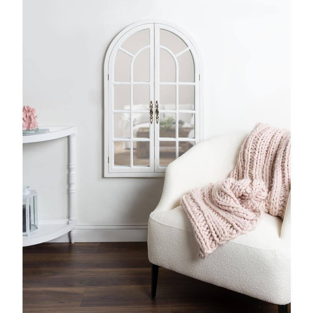 28"x44" Boldmere Arch Wall Mirror White - Kate & Laurel All Things Decor: Rustic Farmhouse Windowpane