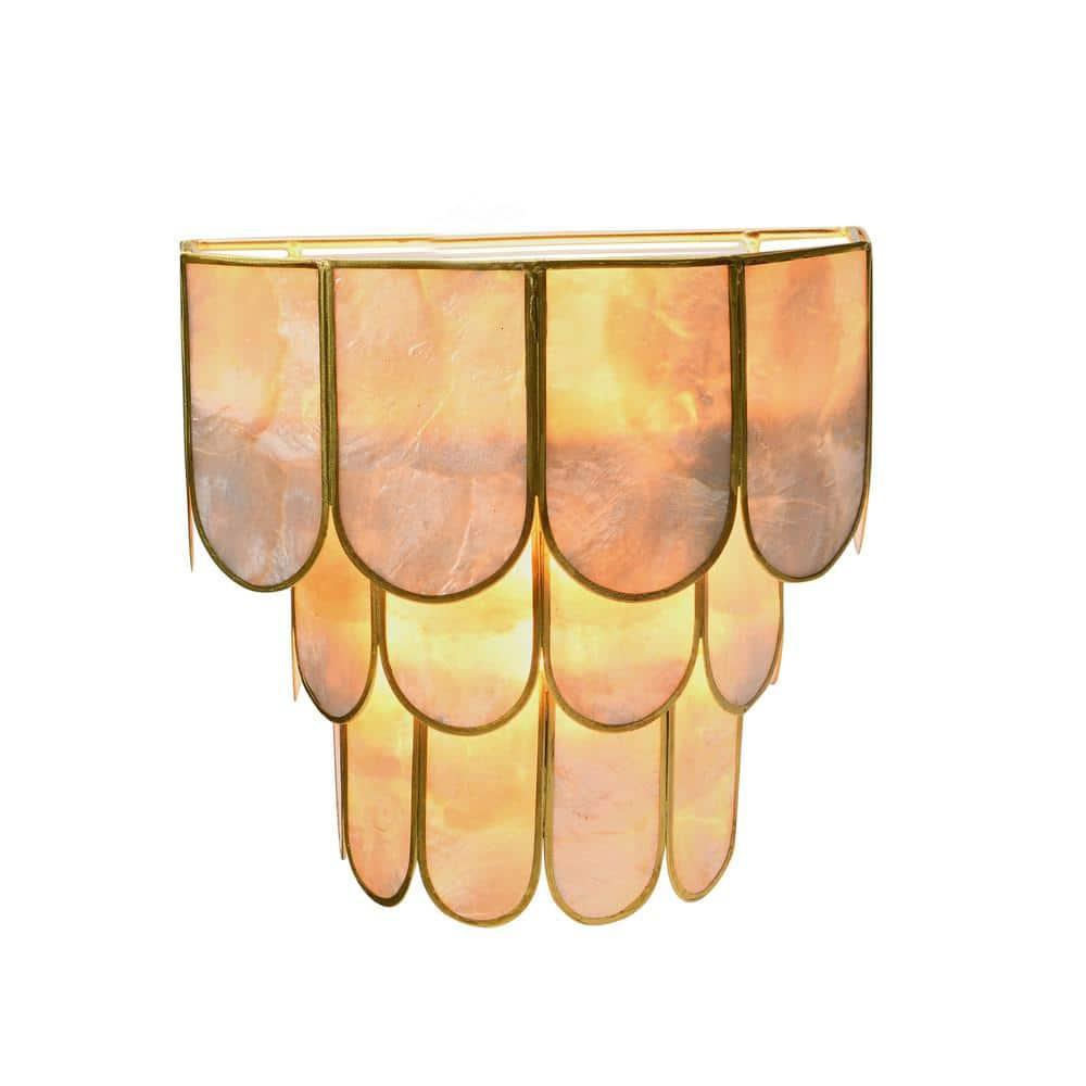 Storied Home 4-Tier Capiz and Metal Wall Sconce: ETL & UL Listed, 1-Way On Off, No Battery Required