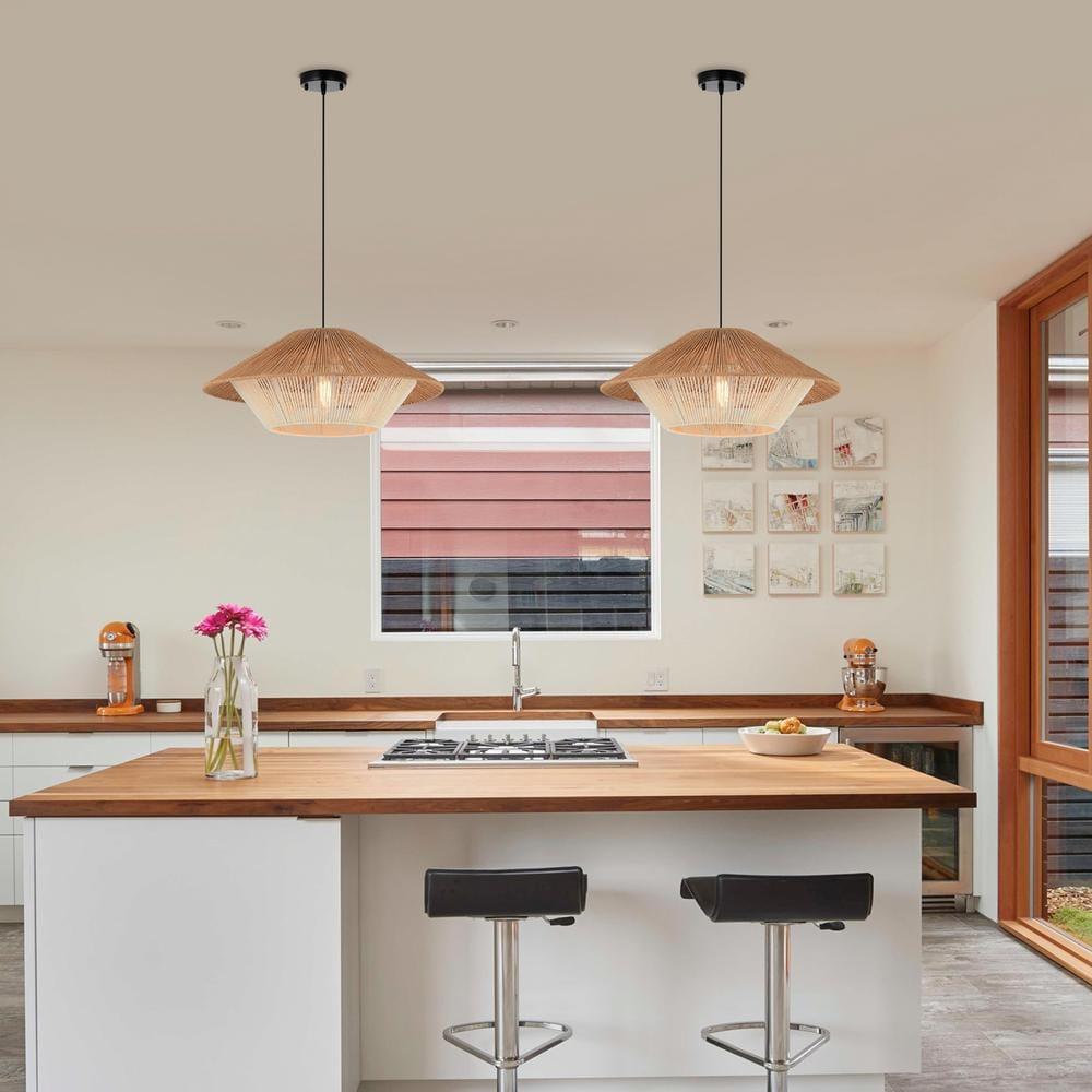 Hong Kong Best New Zhuyuan Lighting Co. Ems 1-Light Paper Rattan Pendant for Living/Dining Room, Kitchen, Bedroom