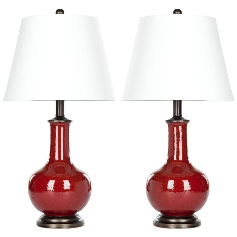 Carolanne Ceramic Lamp (Set of 2) - Red - Safavieh