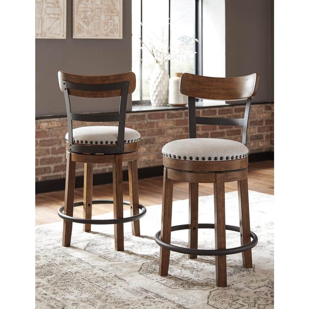 Signature Design by Ashley Valebeck Upholstered Swivel Counter Height Barstool Brown: Polyester, Wood Frame, Fixed Height