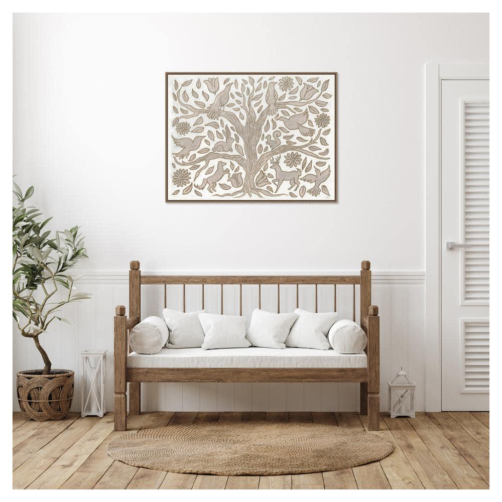 Amanti Art 42"x32" Animal Tree by Elizabeth Medley Framed Canvas Wall Art Print: Modern Decor, Earth Tones, Hand-Stretched Canvas