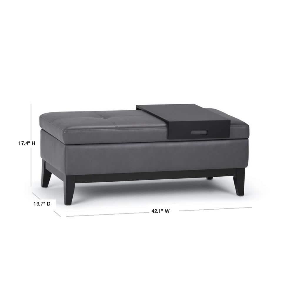 Simpli Home Oregon 42"W Upholstered Storage Ottoman Bench with Lift-Top Lid and Tray