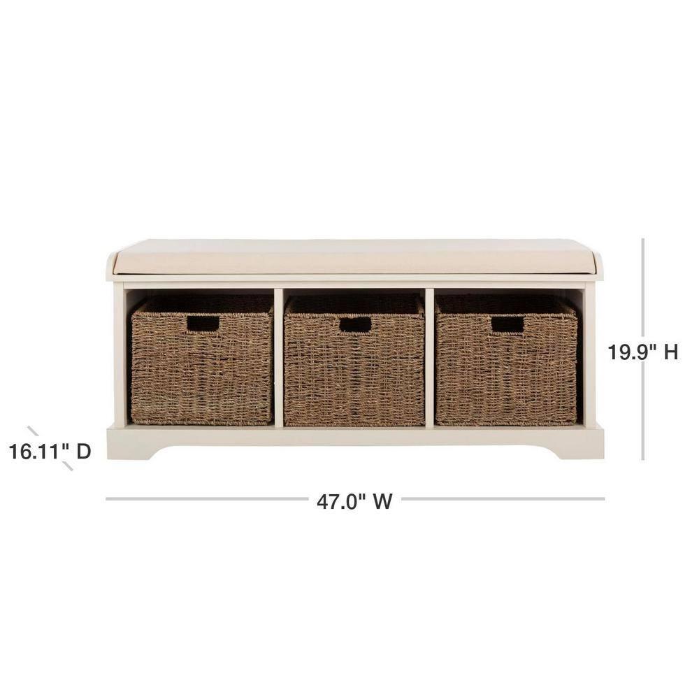 Lonan Wicker Storage Bench - White - Safavieh