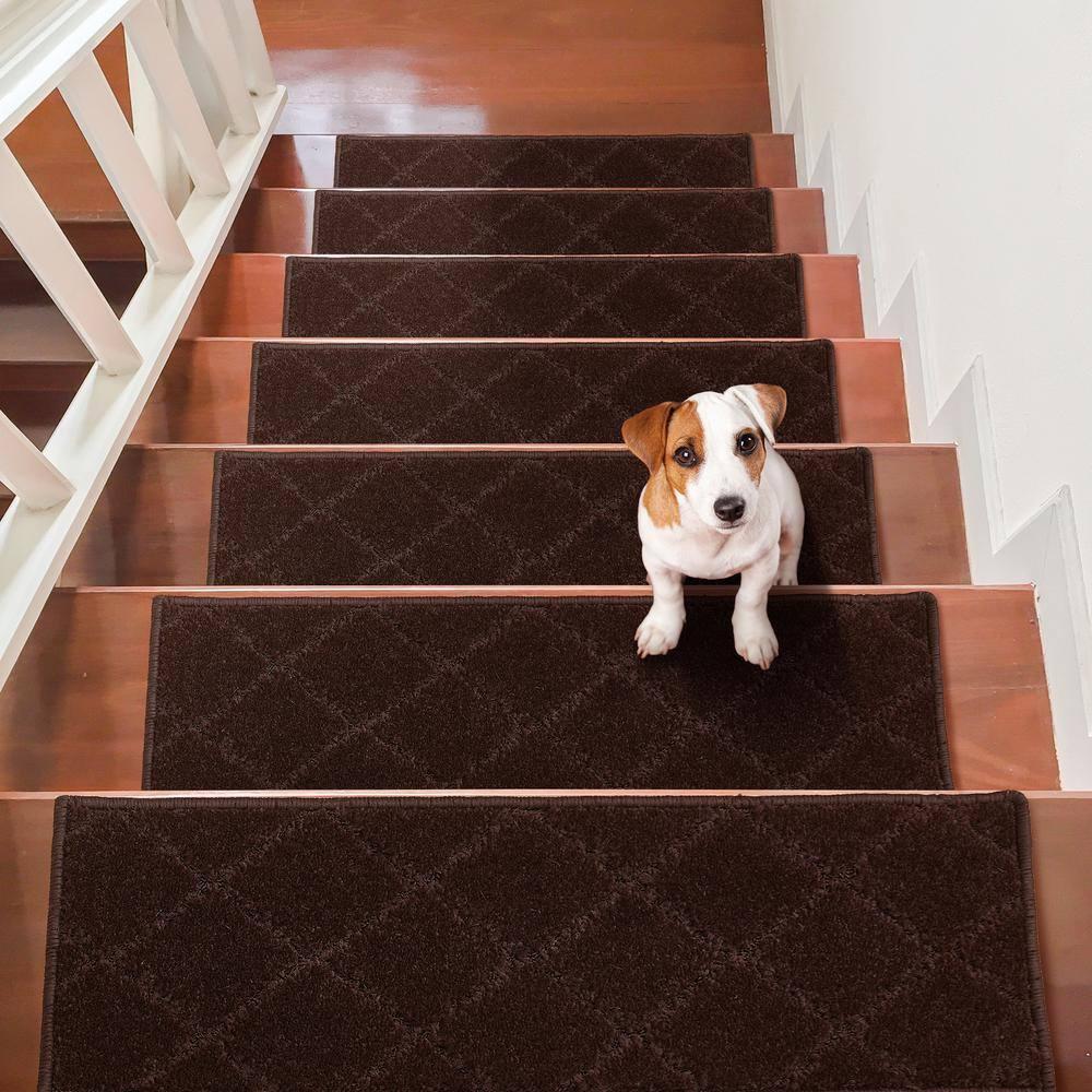 VEVOR Non-Slip Stair Treads, 9" x 28", Brown - 15 pcs, Indoor Carpet Runner for Wooden Steps with Soft Edging, Anti-Slip Stair Mats for Kids, Elders, and Dogs