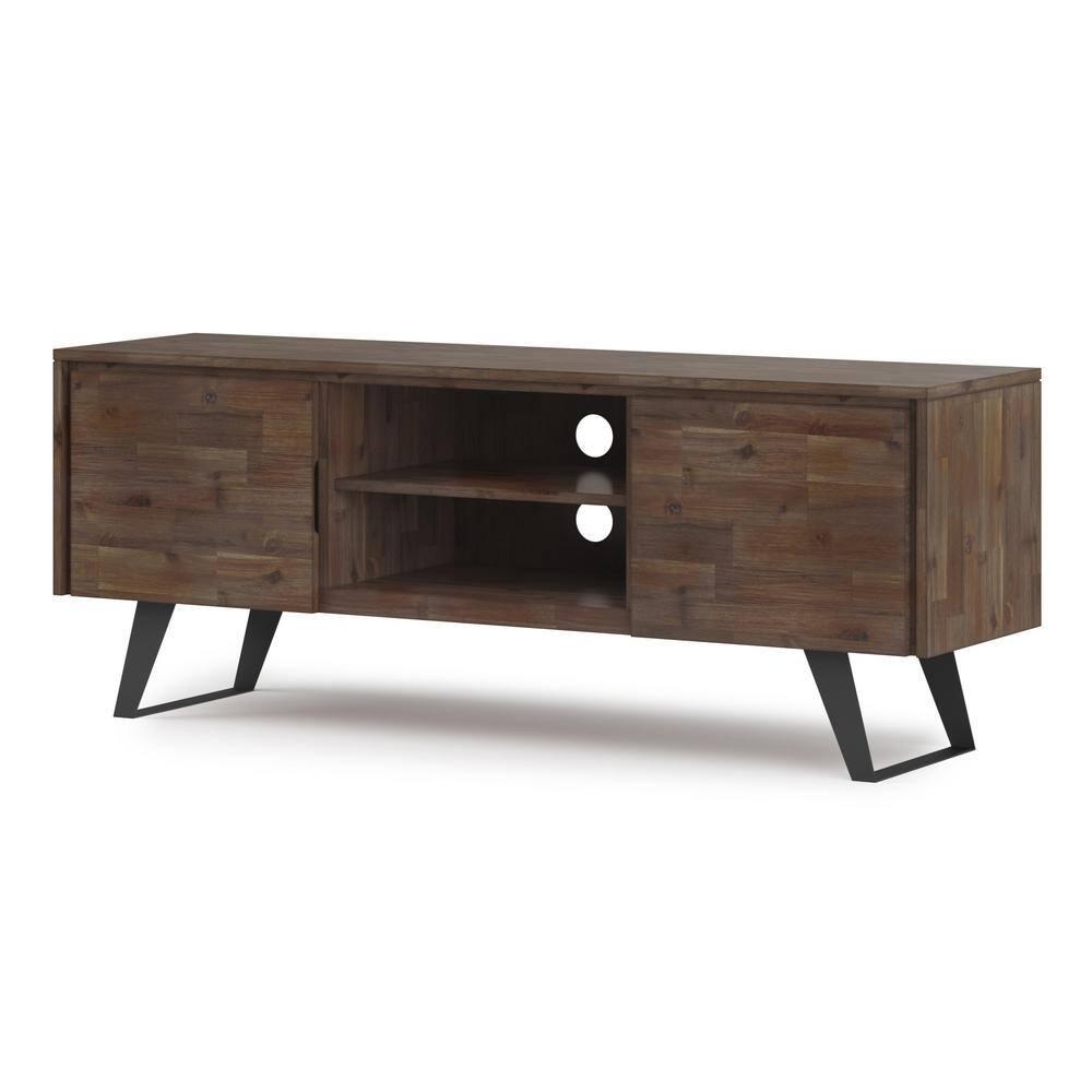 Simpli Home Lowry 63"W Solid Wood Modern Industrial TV Stand for TVs up to 70" with Storage