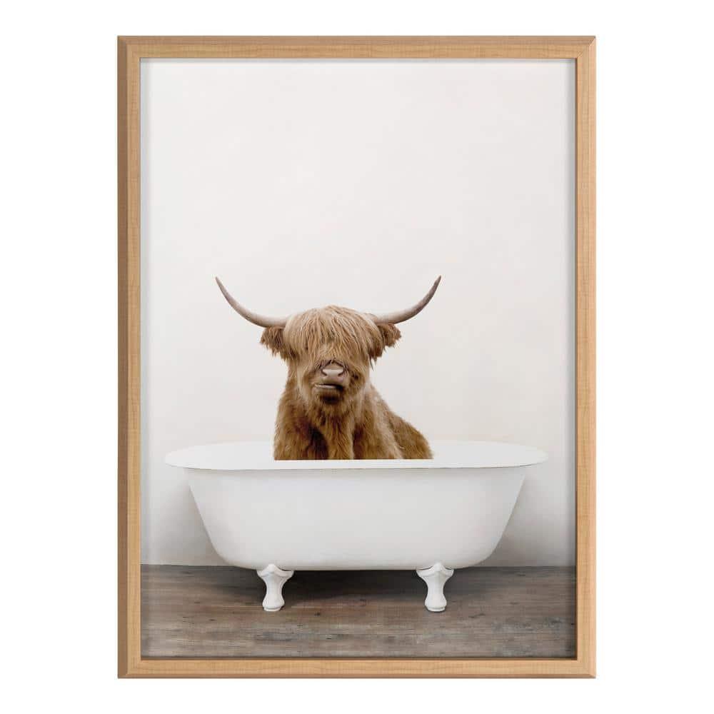 18" x 24" Blake Highland Cow in Tub Color Framed Printed Glass by Amy Peterson Art Studio Natural - Kate & Laurel All Things Decor: