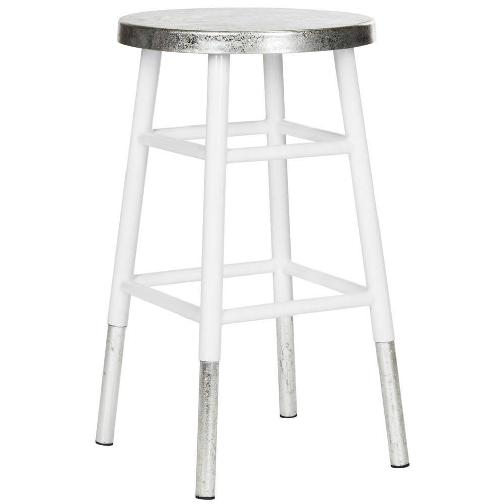 Kenzie Silver Dipped Counter Stool - FOX3211 - White/Silver - Safavieh Couture