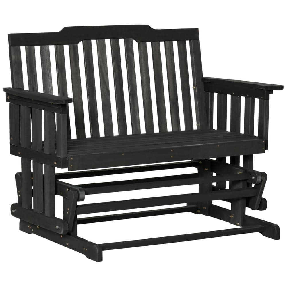 Outsunny Wooden Patio Glider Bench, Wood Outdoor Loveseat with High Back and Armrests, 2-Seat, Black