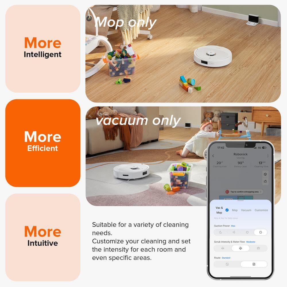 Q8 Max Robotic Vacuum White: Roborock, Cordless, Smart Mapping, App Controlled, Tangle-Free, Multi-Surface, 1-Year Warranty
