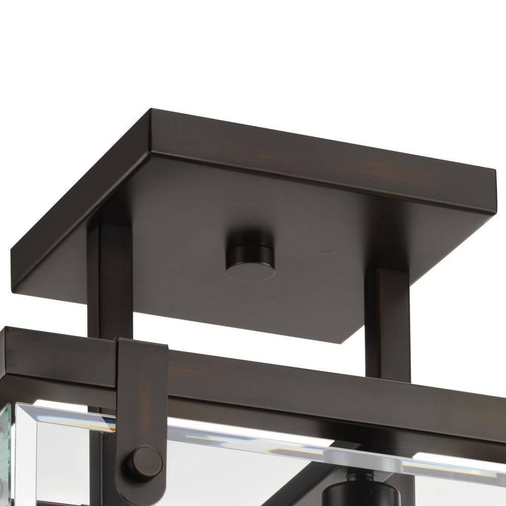 Progress Lighting Glayse 4-Light Semi-Flush Convertible Fixture, Antique Bronze, Beveled Glass Shade