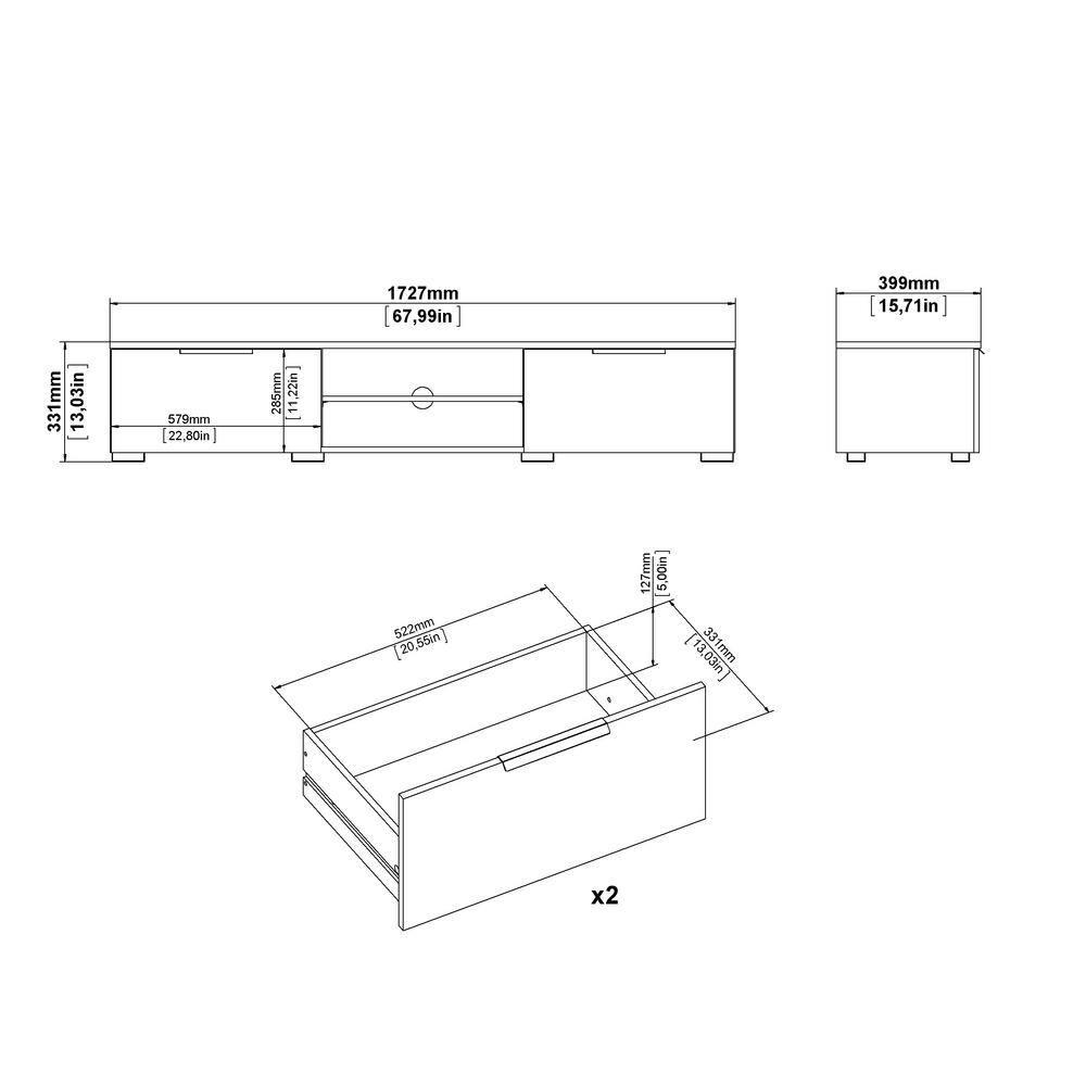 2 Drawer 2 Shelf TV Stand in Brown - Tvilum