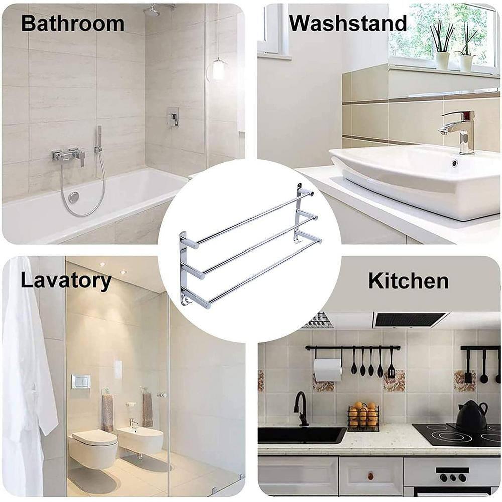 Towel Bars Hanger Freely Retractable 20-30 Inche Stainless Steel 304 Bath Rack Strong 3M Adhesive Bathroom Wall Free mounting Hole-Installing washroom Kitchen Space Saving 3 Bars