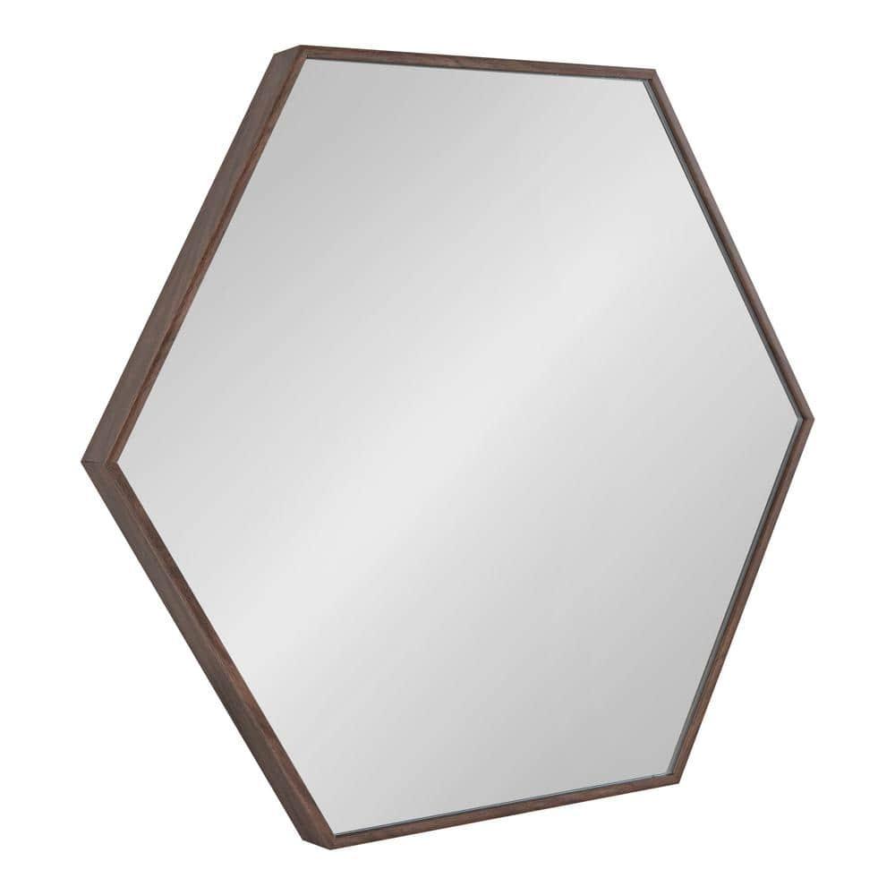 22" x 25" Rhodes Hexagon Wall Mirror Walnut Brown - Kate & Laurel: Modern Plastic Frame, No Assembly Required