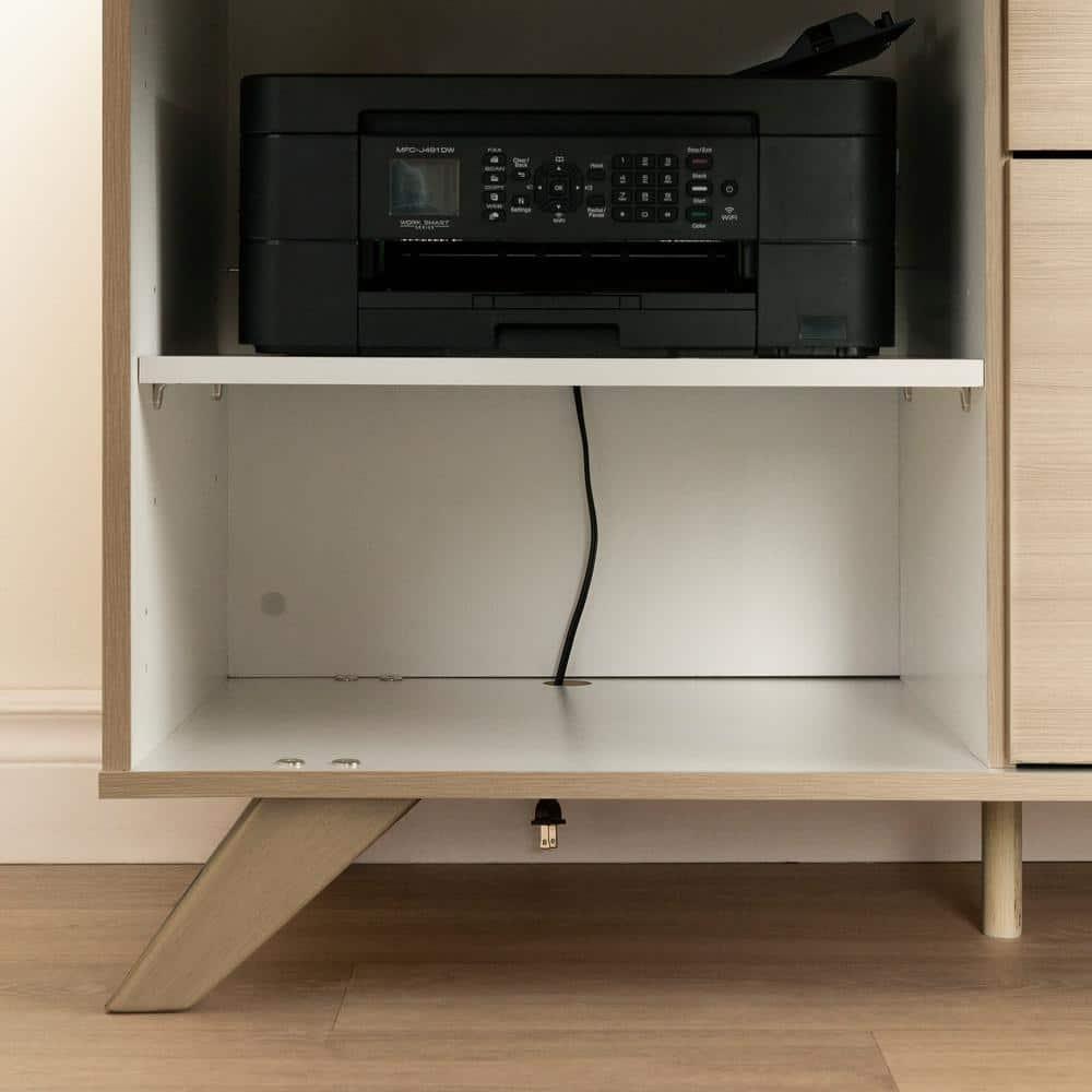 Kauan Helsy L-Shaped Desk with Power Bar and Removable Hutch Natural Walnut
