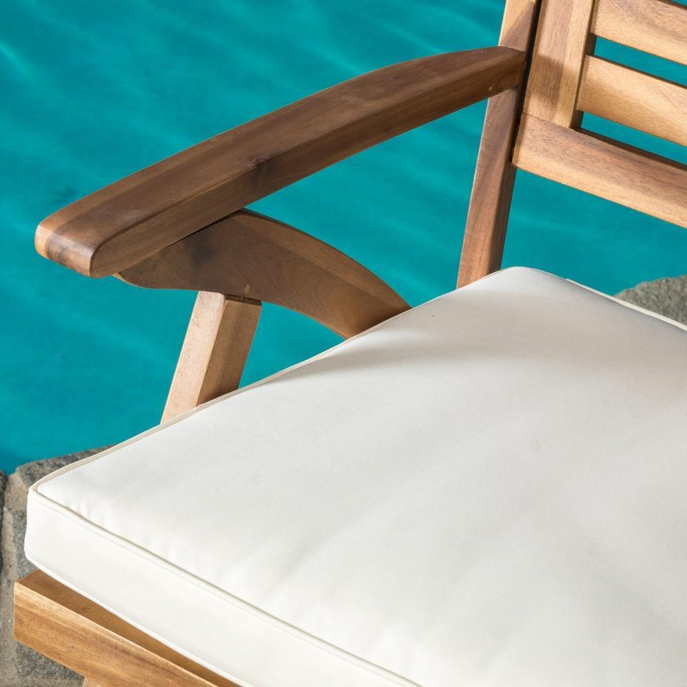 Hermosa 5pc Acacia Wood Patio Dining Set with Cushions - Teak Finish - Christopher Knight Home: Outdoor Furniture, 4 Arm Chairs & Square Table