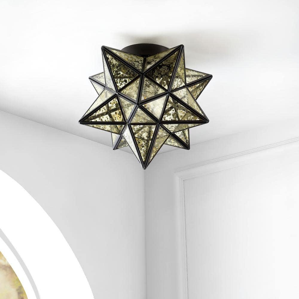 Stella 12" Moravian Star Metal/Mercury Glass LED Flush Mount, Oil Rubbed Bronze