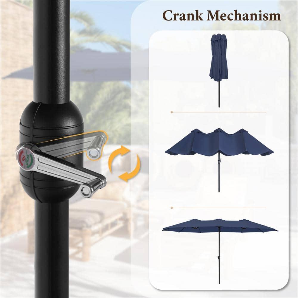 15 ft. Blue Rectangular Market Patio Umbrella with Metal Pole