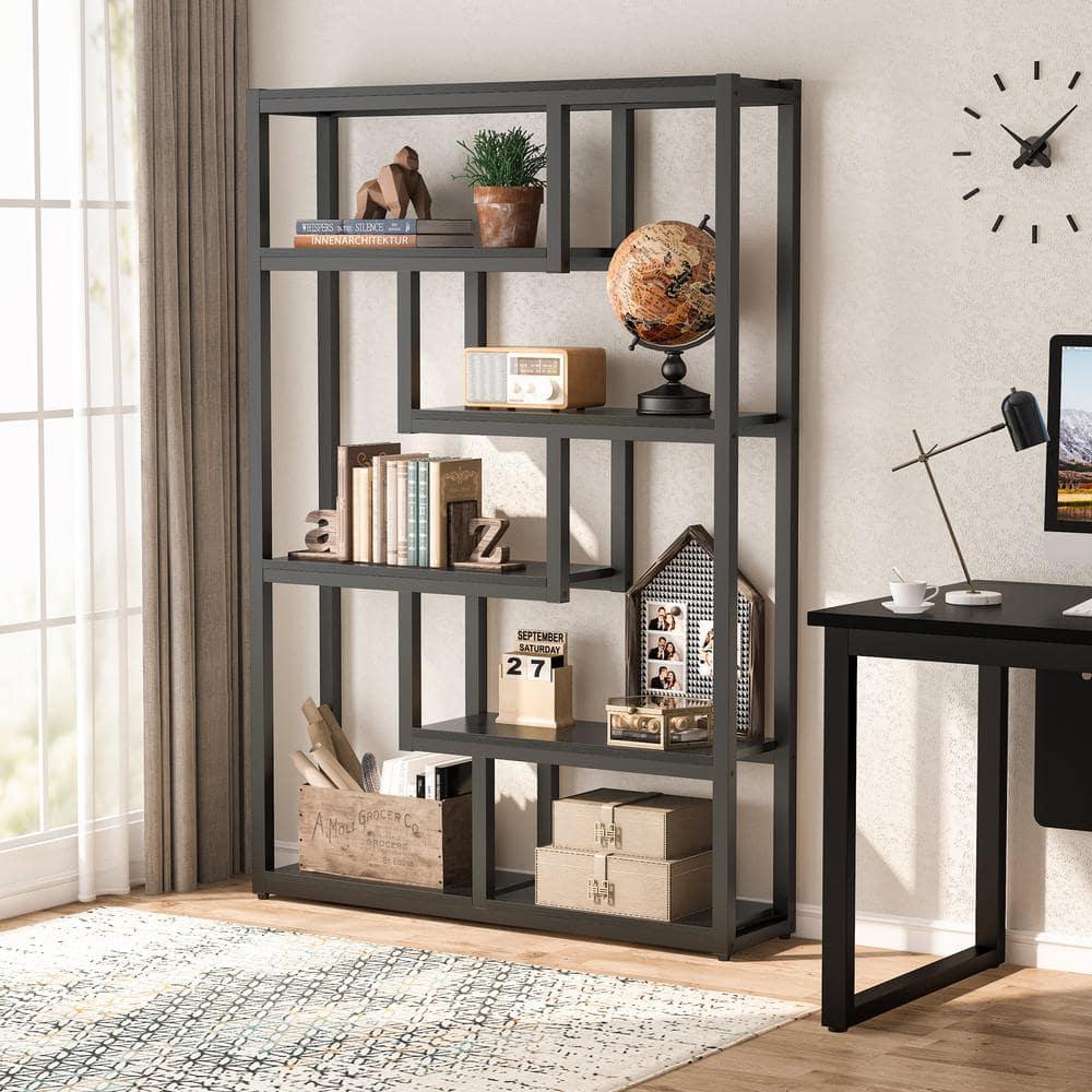 Hommoo 6-Tier Bookshelf, 69" Industrial Bookcase with Staggered Shelves Black