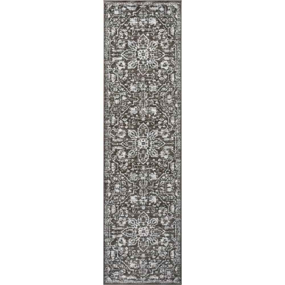 Vintage Bohemian Floral Gray Soft Runner Rug 2'7" x 9'10"
