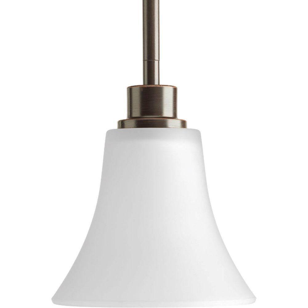 Progress Lighting Joy Collection 1-Light Mini-Pendant, Antique Bronze, Etched White Fluted Glass