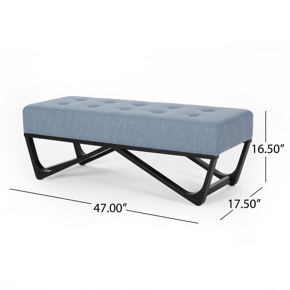 Noble House Dimitri Contemporary Fabric Ottoman Bench, Light Blue and Black