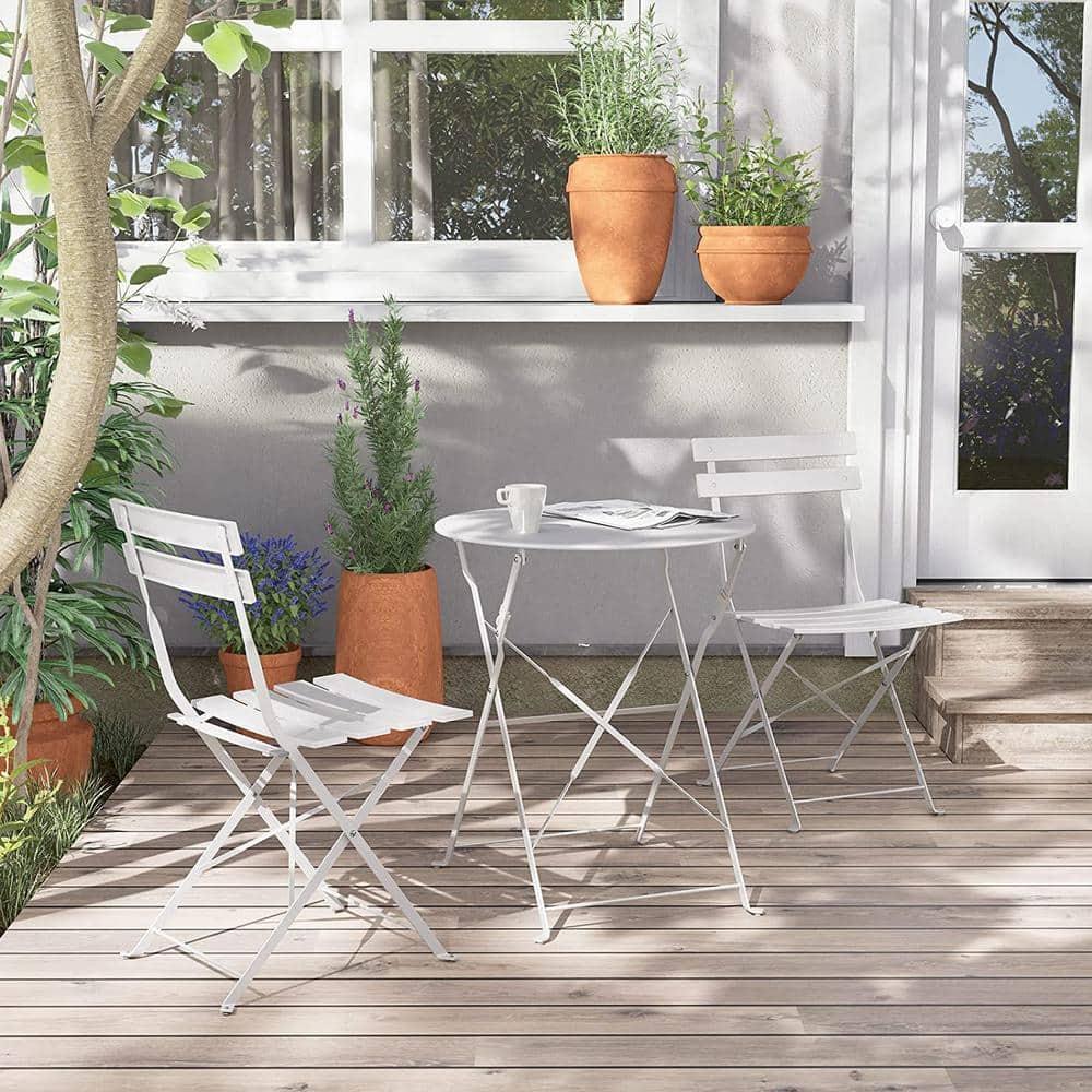 Simenmax Steel Patio Bistro Set, Folding Outdoor Patio Furniture Sets, 3 Piece Patio Set of Foldable Patio Table and Chairs