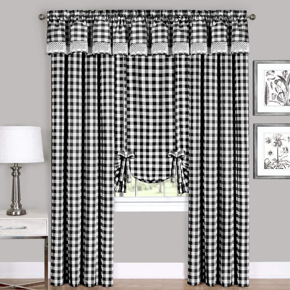 Buffalo Black Plaid Modern Window Curtain Panel : 42" x 63" Tie Up Shade - Single