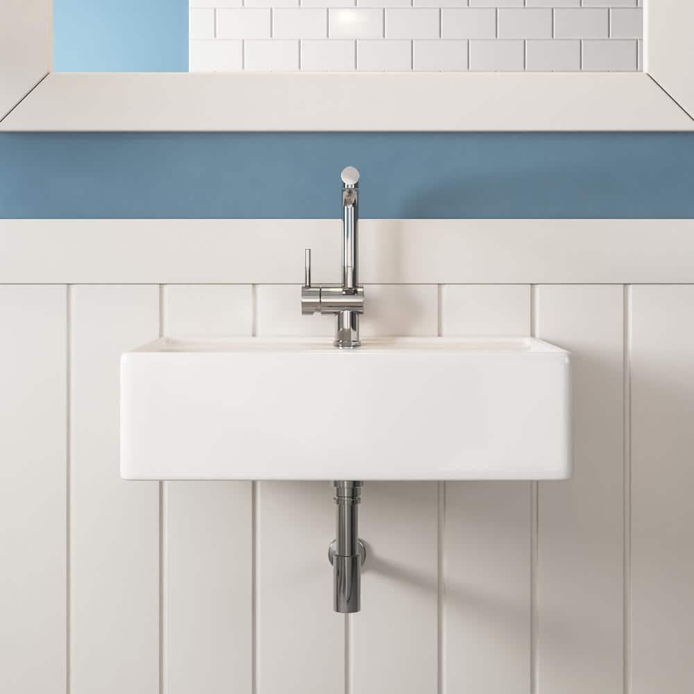 23'' x 18'' White Rectangular Vitreous China Wall Mount Bathroom Sink with Overflow