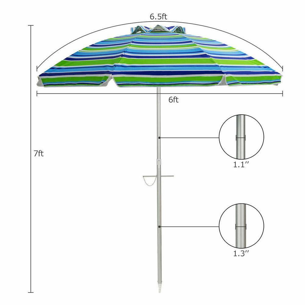 Tangkula 6.5Ft Beach Umbrella w/ Tilt Mechanism Sand Anchor Carrying Bag Blue + Green