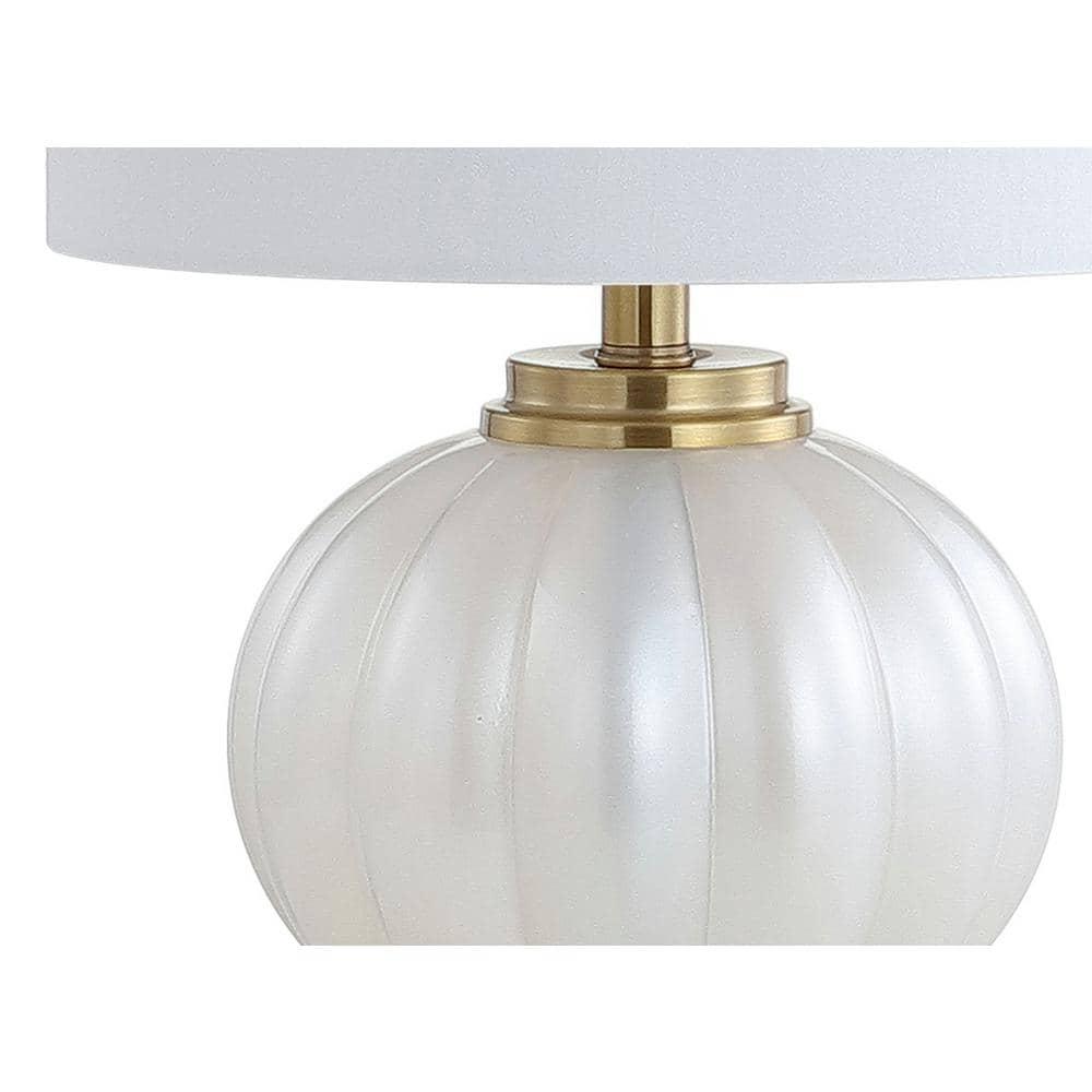 JONATHAN Y Pearl 17.5" Glass/Crystal LED Table Lamp, White/Brass Gold, JYL2076B