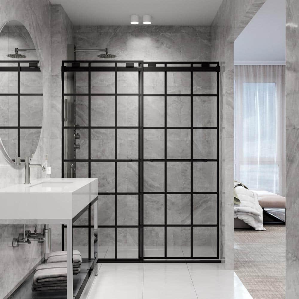 Houston 56-60" W x 76" H Double Sliding Frameless Shower Door with 3/8" Grid Clear Glass