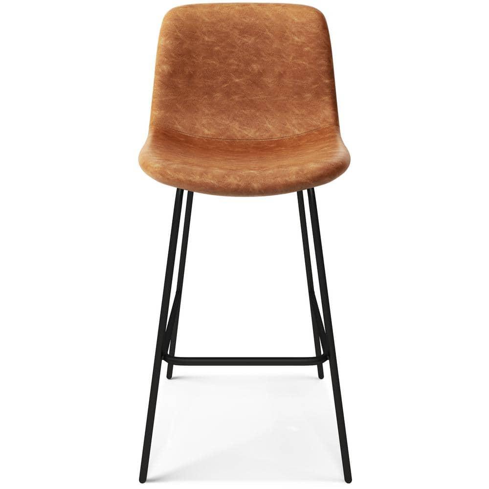 Simpli Home Jolie Upholstered Vegan Faux Leather Contemporary Counter Stool with Padded Bucket Seat and Footrest (Set of 2)