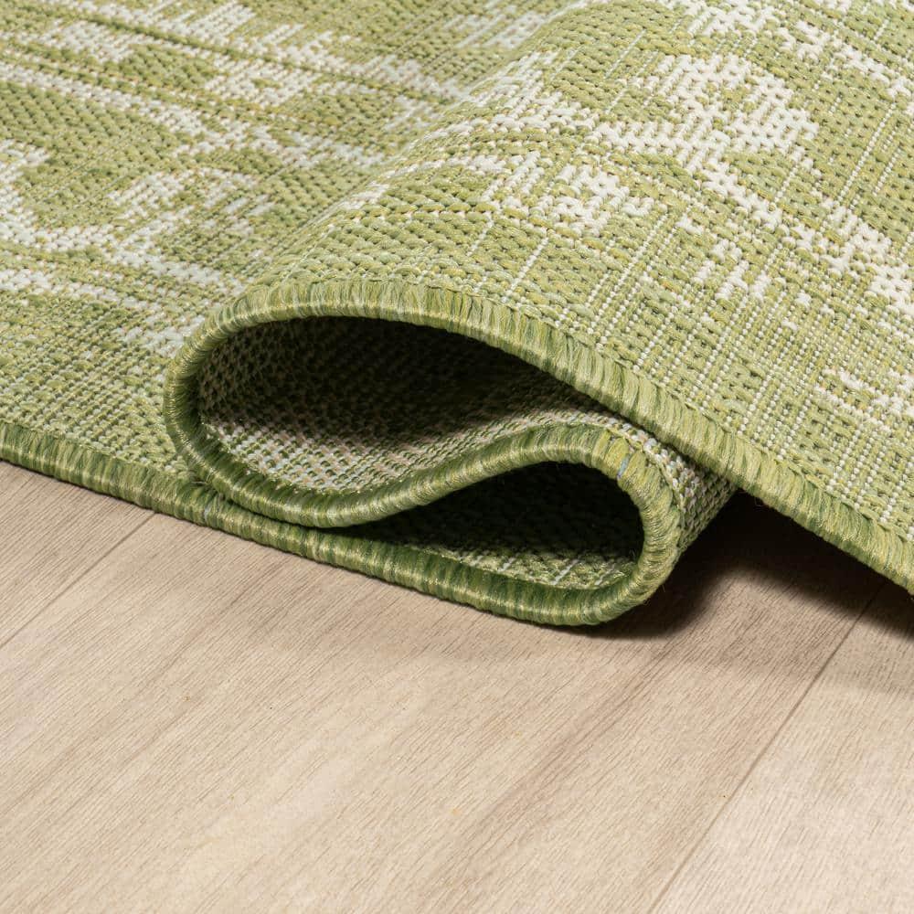 8' x 10' Malta Bohemian Styled Medallion Textured Weave Indoor/Outdoor Area Rug, Green/Cream - JONATHAN Y