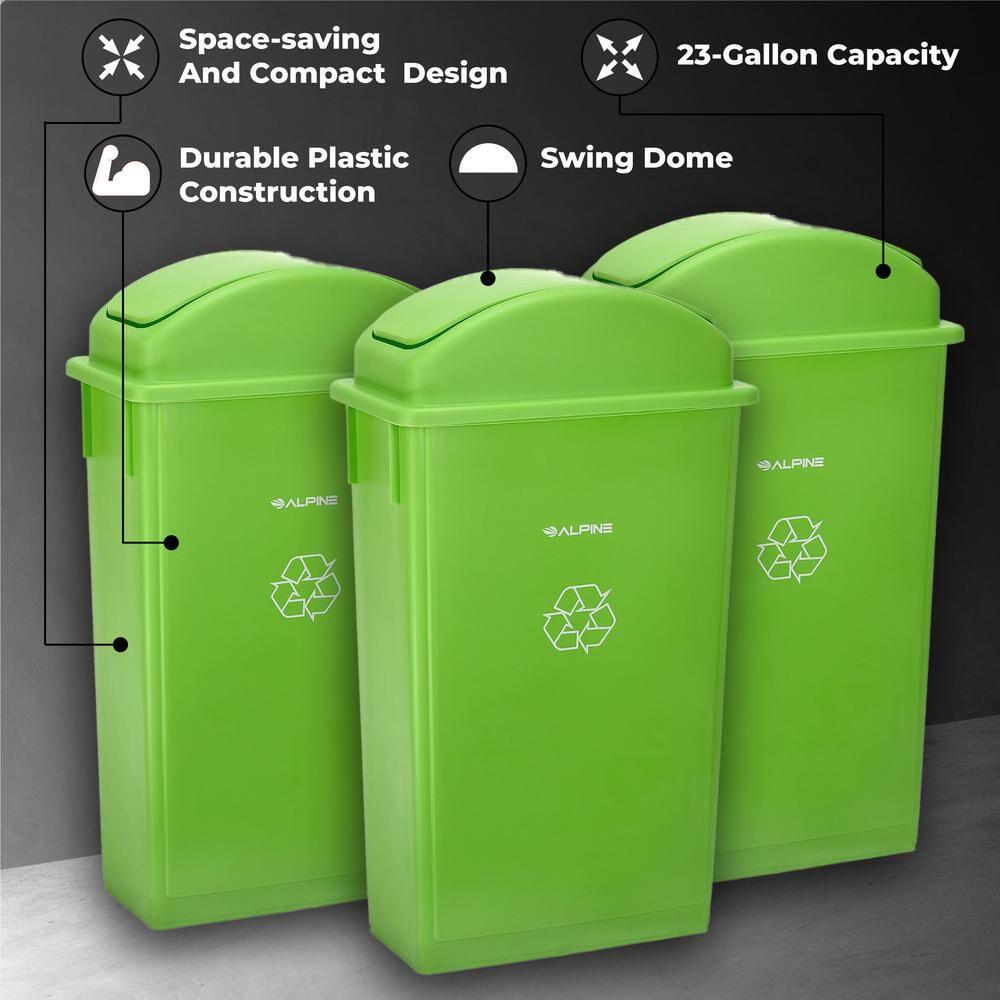 Alpine Industries Polypropylene Commercial Indoor Trash Can with Swing Lid 23-Gallon Lime Green