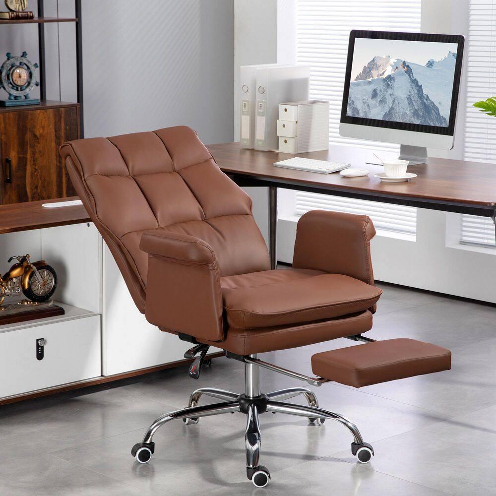 HOMCOM Executive Office Chair with Footrest, Ergonomic Office Chair, Reclining PU Leather Computer Chair, Brown