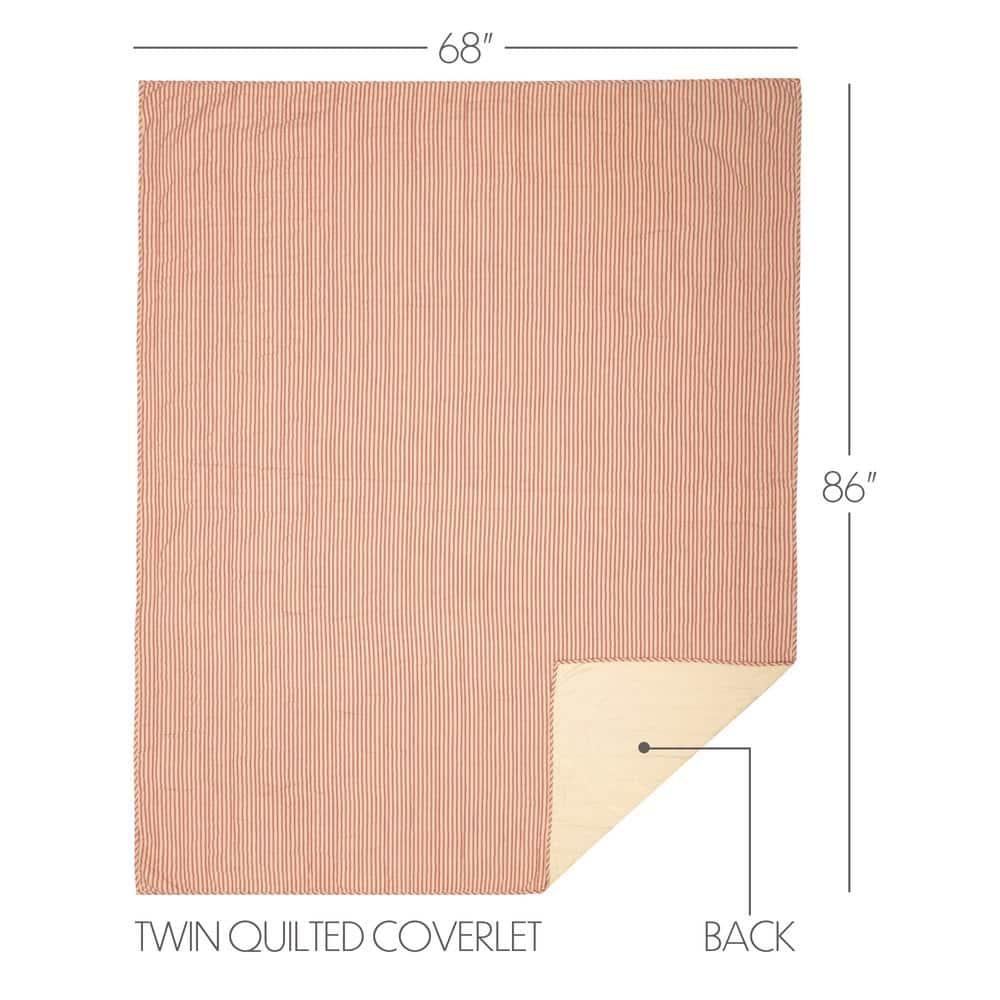 VHC Brands Sawyer Mill Ticking Striped Cotton Farmhouse Pre-Washed Twin Bedding Accessory, Quilt 68x86, Red Country