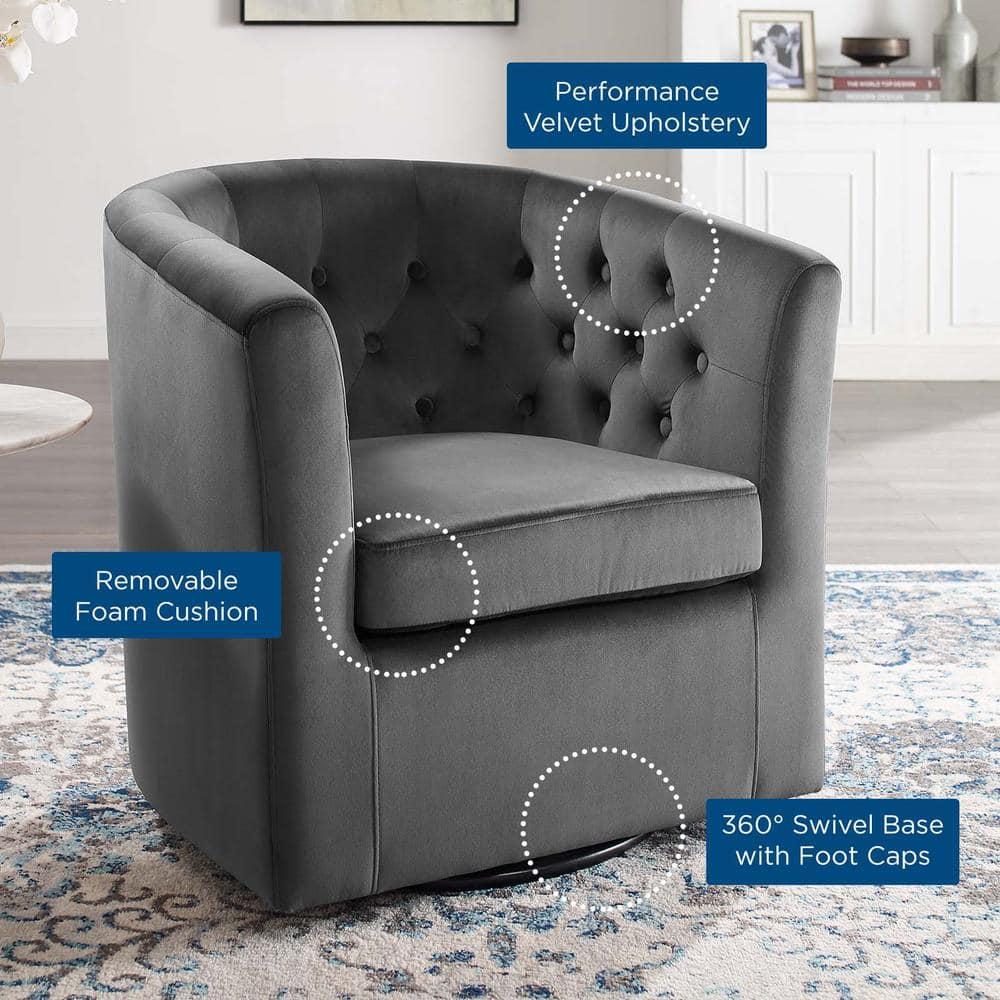 Prospect Tufted Performance Velvet Swivel Armchair Charcoal - Modway